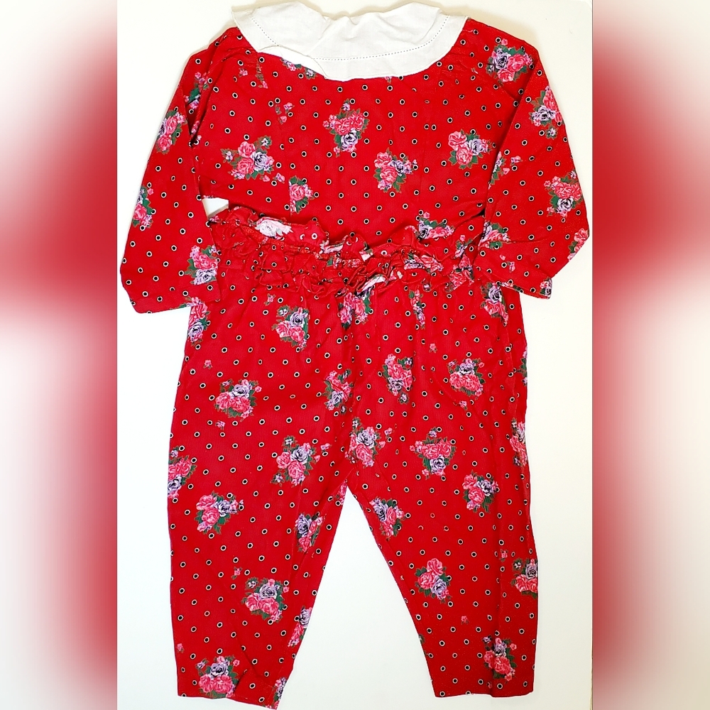 Vintage Girl's Mousefeathers Size 4 Floral Romper One Piece Puffy Legs Corduroy